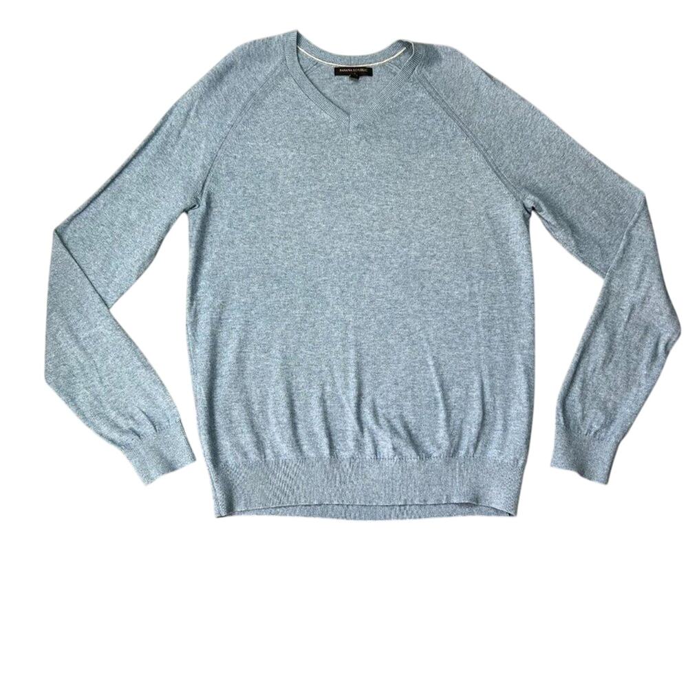 Banana Republic Sweater Men's Size Medium Blue Cotton Lightweight V-Neck Knit